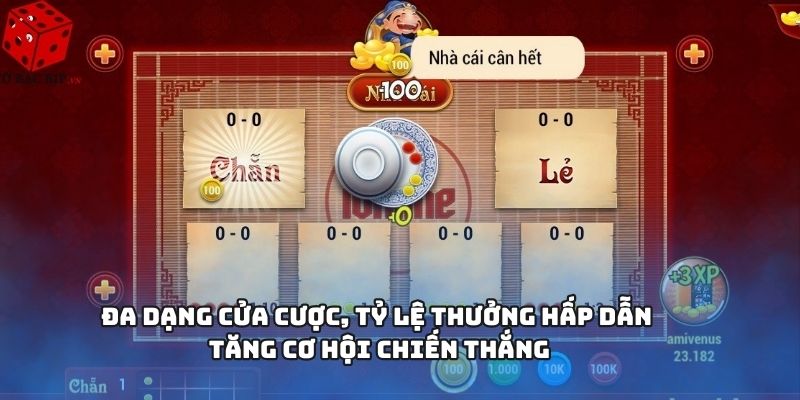 Xóc Đĩa - Đỉnh Cao Giải Trí Cá Cược Chuyên Nghiệp Hiện Đại 3 Đa dạng cửa cược, tỷ lệ thưởng hấp dẫn tăng cơ hội chiến thắng